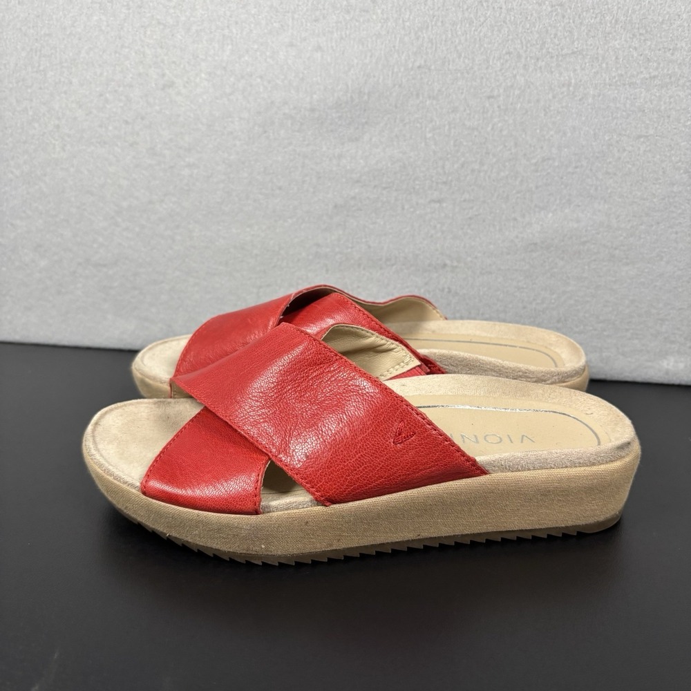 Vionic Hayden Cherry Red Leather Crisscross Platform Sandals Size 5 Comfort